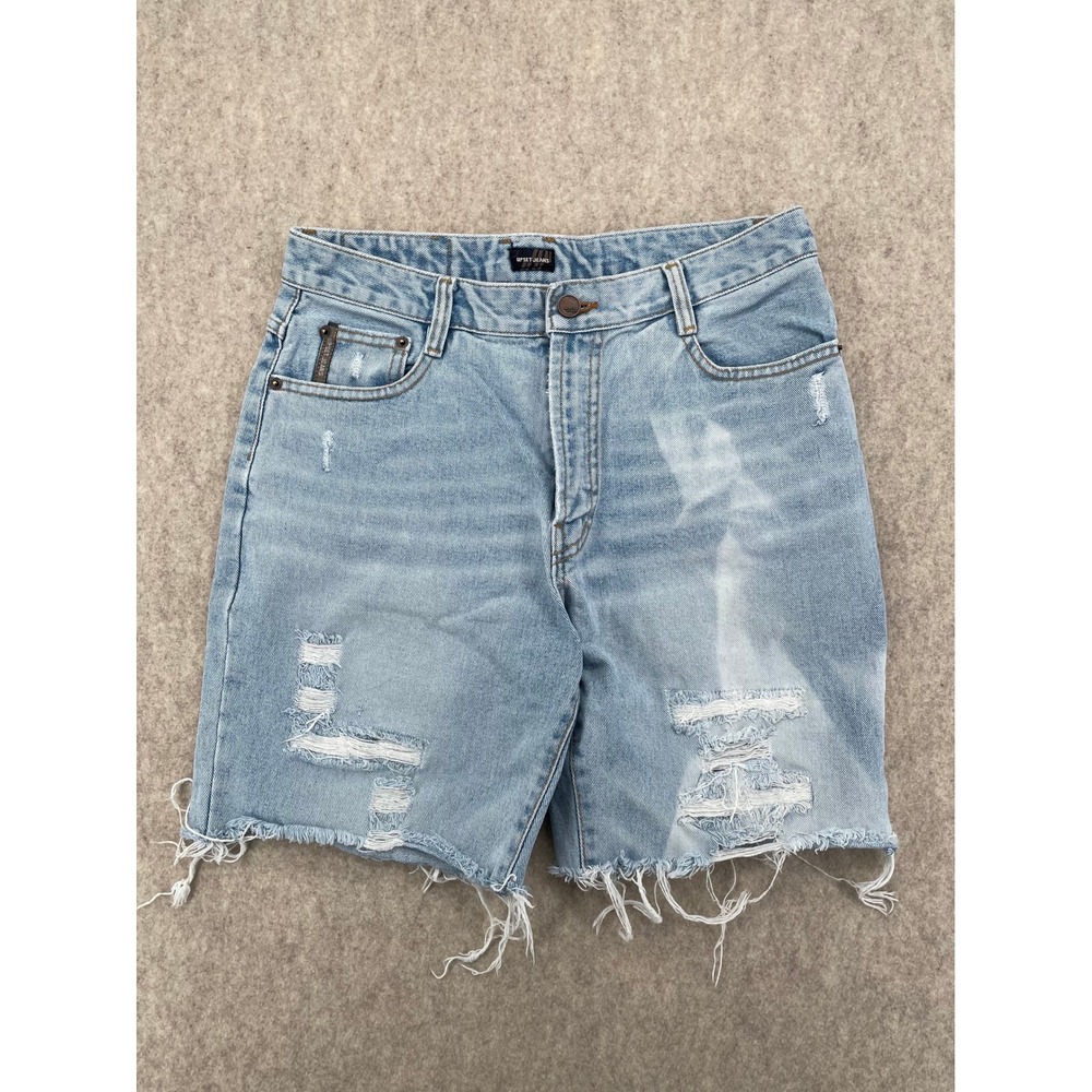 Upset Jeans Women's Distressed Denim Shorts Light Wash Raw Hem Cutoff Size 29